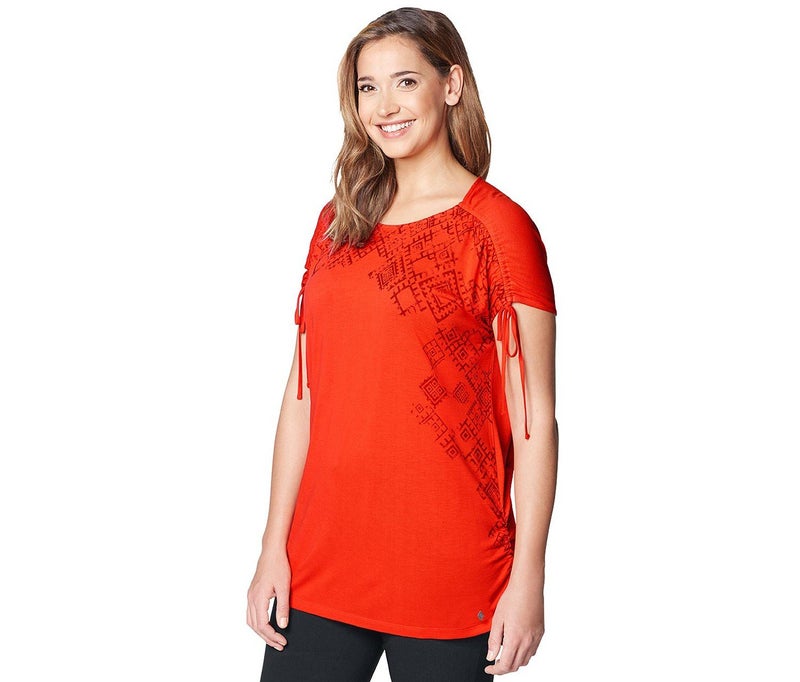 Tchibo Women Round Neck Printed Short Sleeve Blouse, Orange - Image 2